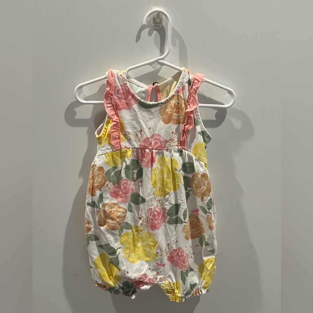 Burt’s Bees Baby Floral Romper with Ruffle Sleeves